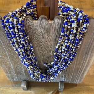 Blue and Gold Beaded Necklace